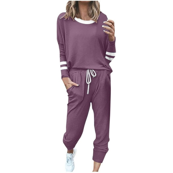 qucoqpe Fall Outfits for Women 2025 2 Piece Plus Size Sweatsuit Womens Crewneck Sweatshirts and High Waisted Jogger Pants Tracksuit Set