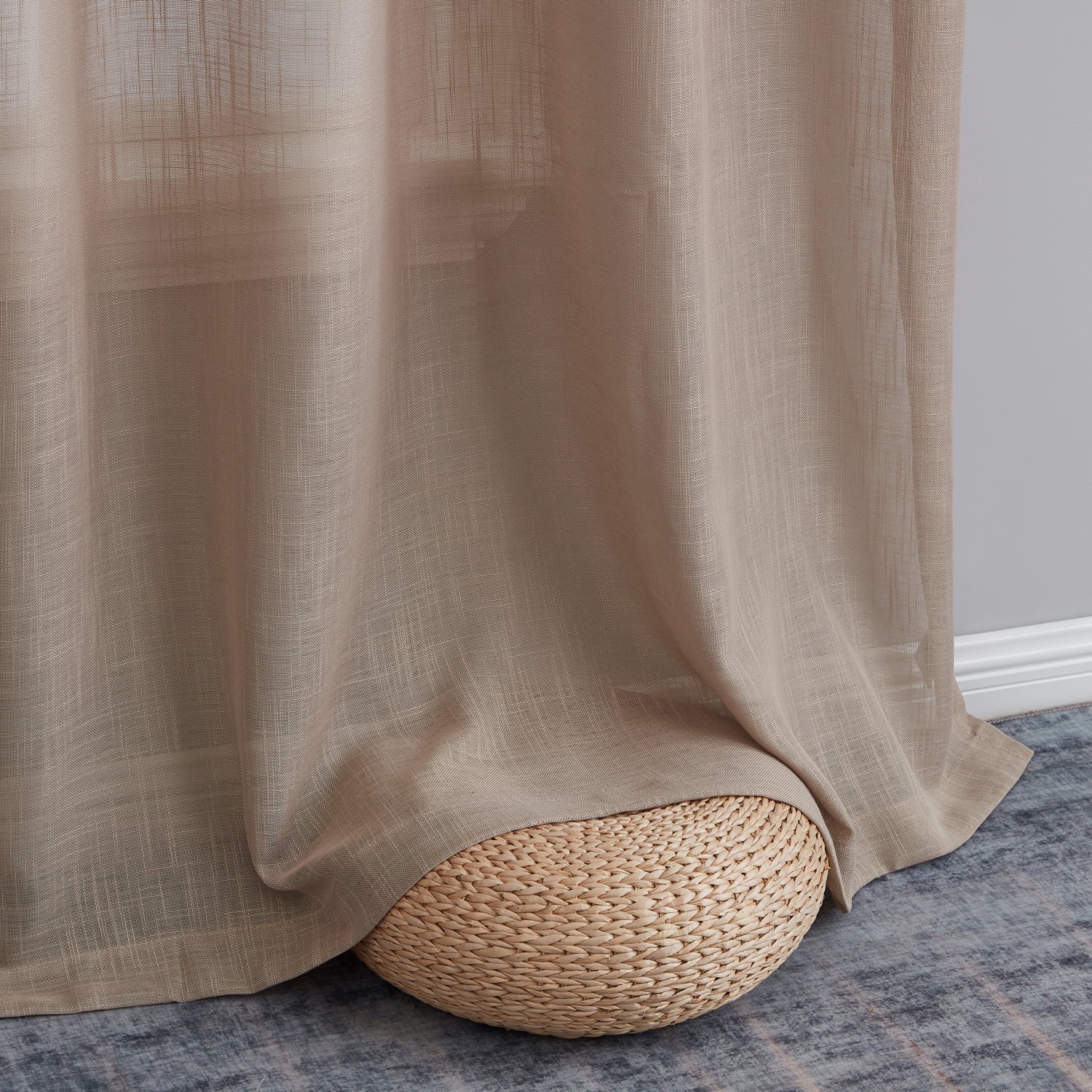 THD Serena Faux Linen Textured Semi Sheer Privacy Light Filtering Transparent Window Grommet Thick Curtains Drapery Panels for Bedroom & Living Room, 2 Panels