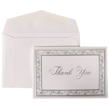 - JAM Paper Thank You Card Sets, Bright White Cards with Silver Border, 104 Cards & 100 Envelopes