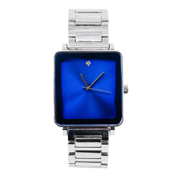 Mens 33mm Square Dial Watch – Luxury Quartz Timepiece with Metal Band Gift for Him - Silver Blue