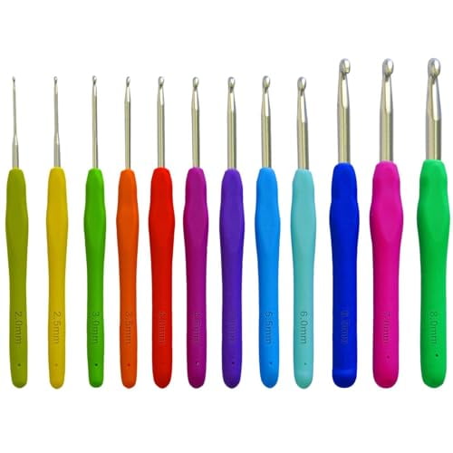 Ergonomic Crochet Hooks 12 Sizes,Longer and Smooth Crochet Needles,Comfortable and Easy to Hold Padded Hook Handle,Best for Arthritic Hands 2 mm ~ 8 mm