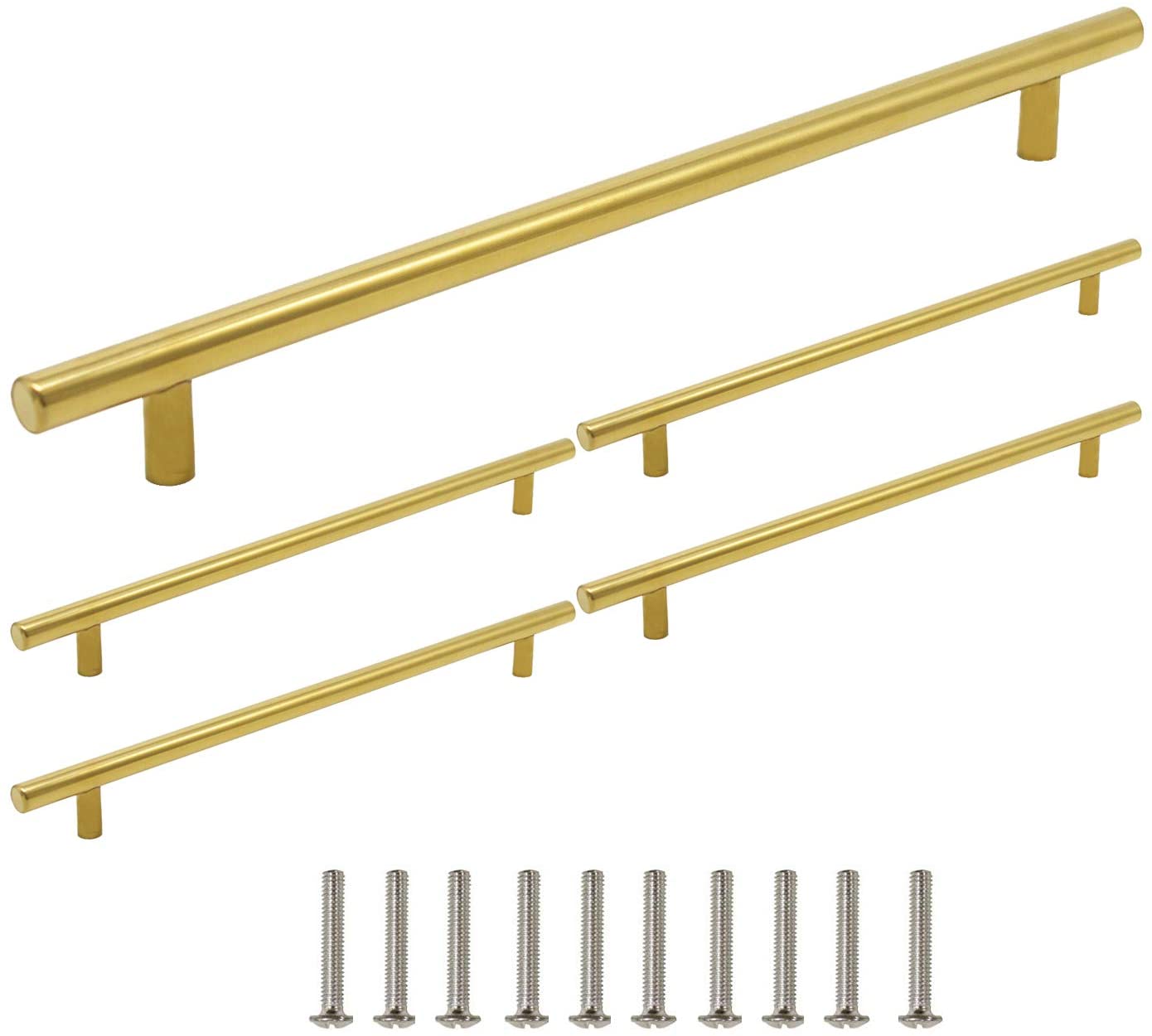 Zoizocp Handles 10 inch Hole Center, T Bar Brushed Brass Knobs, Stainless Steel