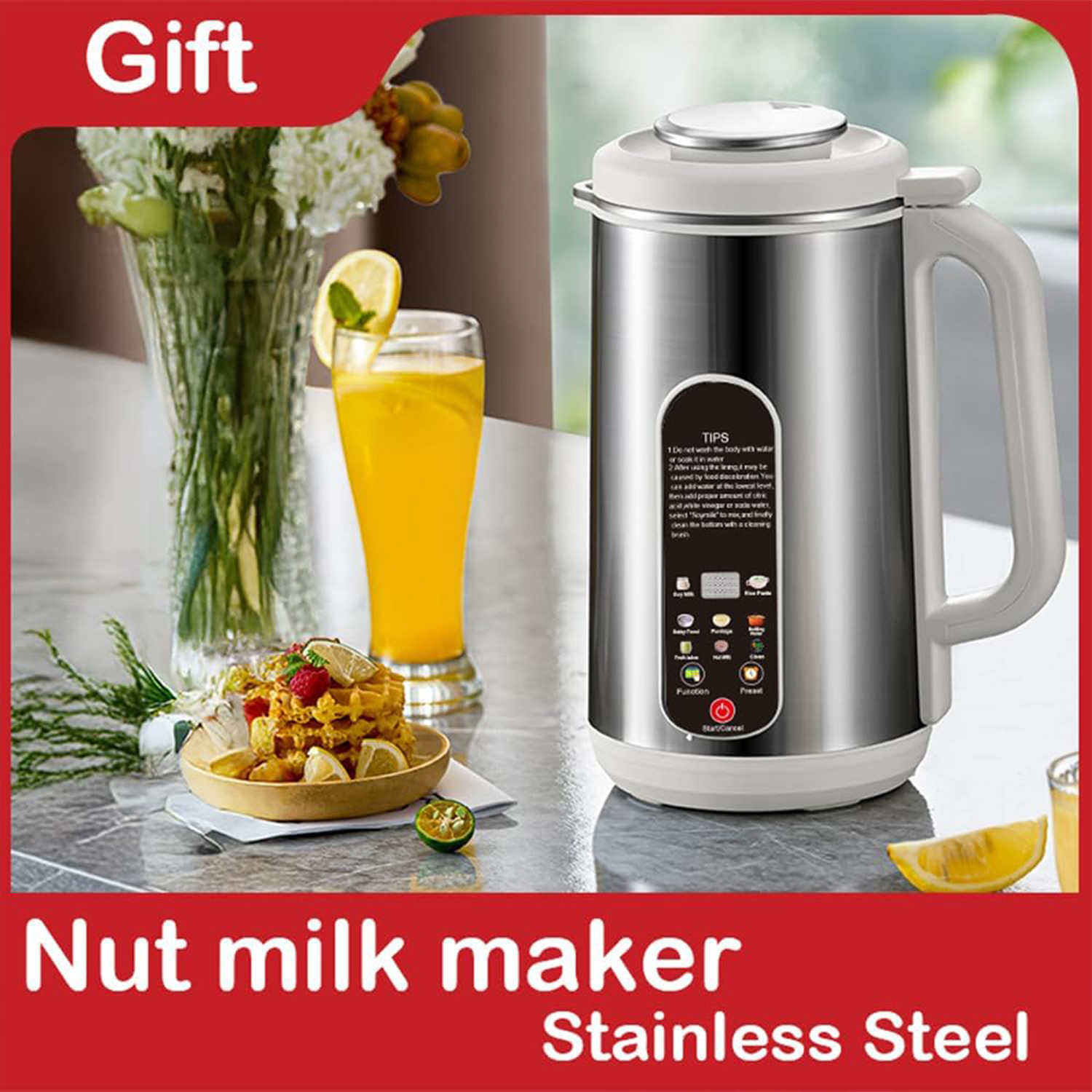 Sulypo Nut Milk Maker Stainless Steel,40oz Juicer Pitcher,Plant-base Milk Machine Homemade Drink 12 Hrs Timer self-clean LED Display