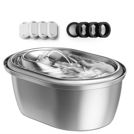 Stainless Steel Cat Water Fountain, 101oz/3L Pet Water Fountain for Cats Inside, Food-Grade Dog Water Fountain, Automatic Water Dispenser with 4 Filters & 4 Sponges