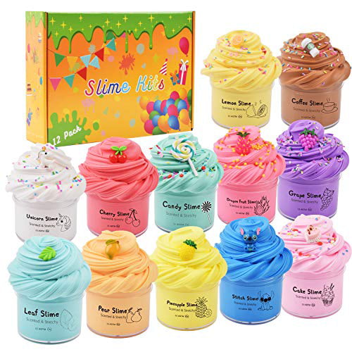 2 Pack Fluffy Butter Slime Kit with Yellow Color Lemon Slime and Coffee Slime, 