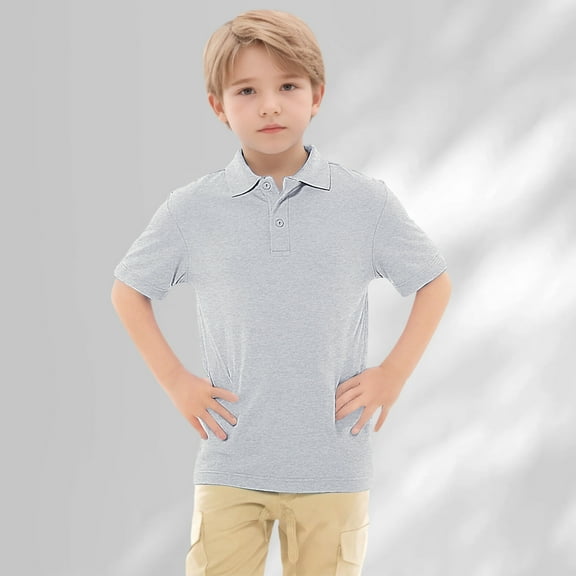 Boys' Polo Shirts Short Sleeve Grey Button up Shirt Boys Boys Casual Shirts Kids Shirts for Boys 12-13 Years