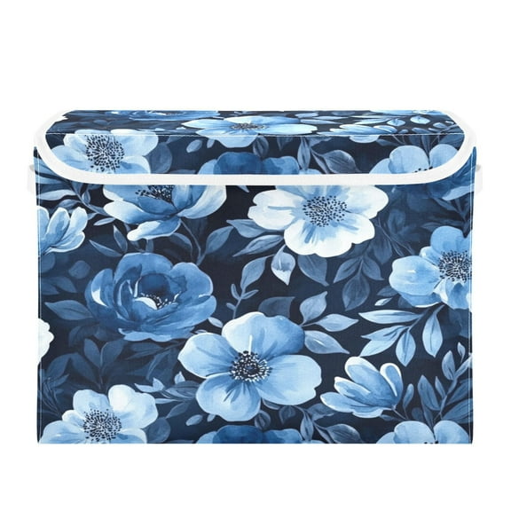 Storage Box With Lid 16.5x12.6x11.8In Foldable Stacked Household Storage Box Vibrant Blue Flowers