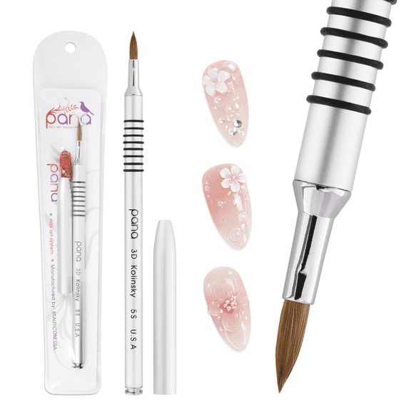 PANA USA 3D Nail Art Brush Silver Metal with Non-Slip Handle Acrylic Nail Art Brush Sculpture Brush (Size # 5)