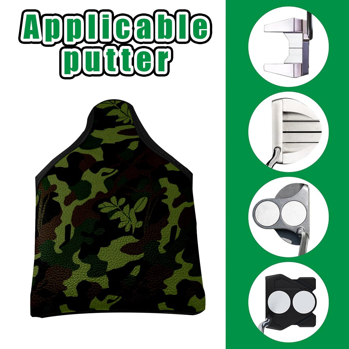 Golf Mallet Putter Cover Premium Leather Golf Putter Head Cover with Magnetic Closure, Golf Cover for Men and Women Camouflage