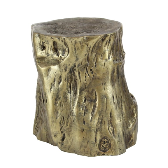 DecMode Eclectic Gold Chopped Tree Log Inspired Accent Table, 18"W x 19"H with Gold Carved Wood Grain Finish