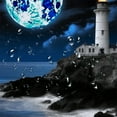 thumbnail image 5 of Fenyluxe Lighthouse Rocky Shore Full Moon Polyester Quick-Drying Shower Curtain Set with Hooks for Bathroom 36x72, 5 of 7