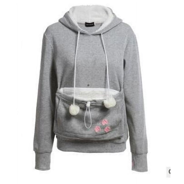 Sweat à Capuche Mode Chat pour Femmes (Gris, L, A)