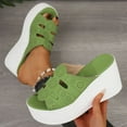 thumbnail image 6 of Hopeusnice Slippers for Women Trendy Non-Slip PU Materials Summer Shoes Thick-Soled Heel Women's Slippers Breathable Soft Open Toe Sandals Shoes for Beach Vacation Shoes Green 42, 6 of 9
