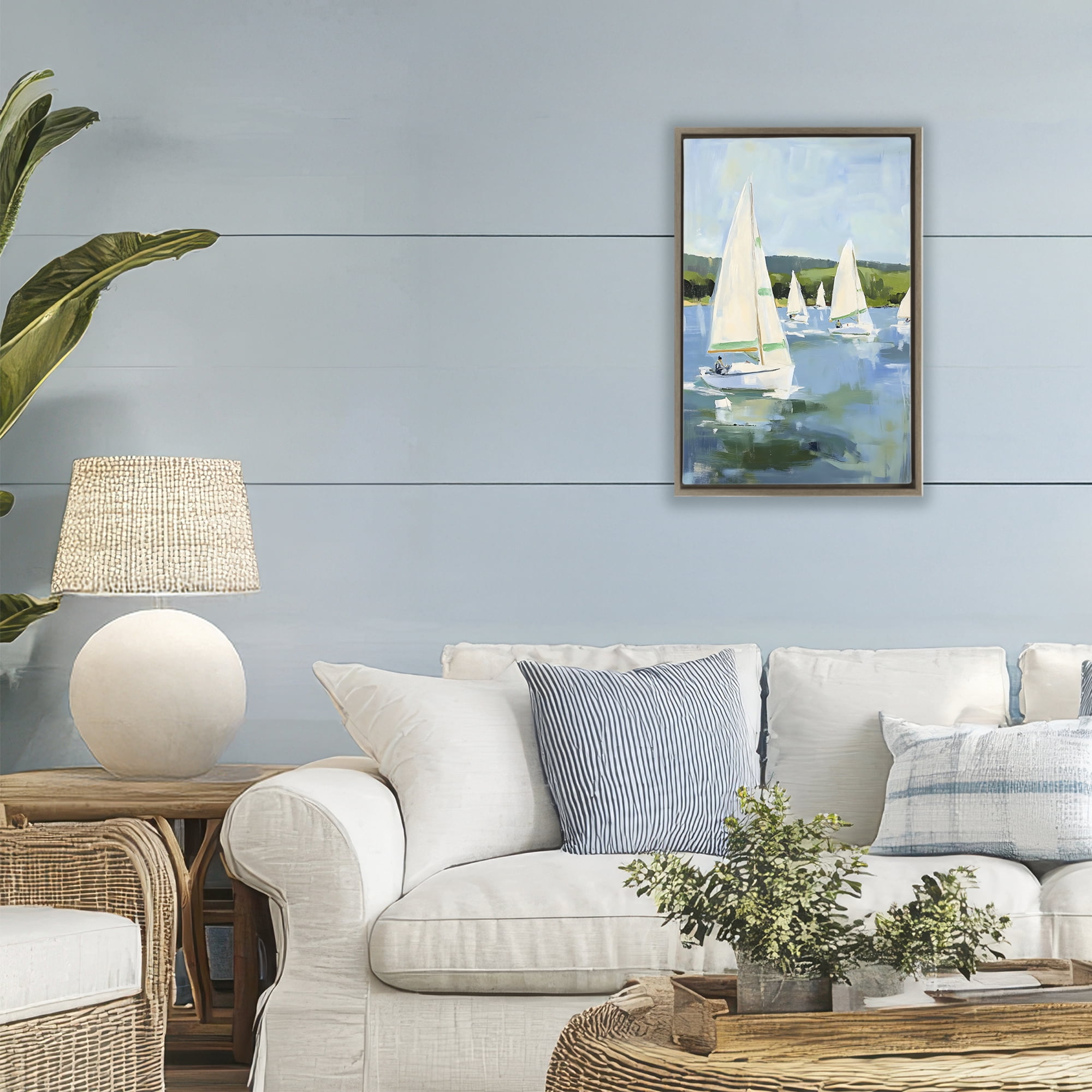 Stupell Industries Boat Race Regatta Brown Framed Floater Canvas Wall Art, design by Petal Prints Design