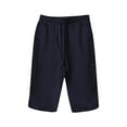 thumbnail image 4 of CIENVNSTG Womens Solid Color Baggy Bermuda Shorts Cotton Linen Fabric High Waist Knee Length Cut with Pockets for Daily Summer Outings Blue M, 4 of 7