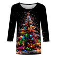 thumbnail image 4 of bnaln Christmas Sweatshirts for Women Xmas Tree Printed 3/4 Length Sleeve Shirts Round Neck Loose Fit Tunic Blouses Plus Size T-Shirt Casual Pullover Tops Xmas Jumpers Holiday Tops, 4 of 5