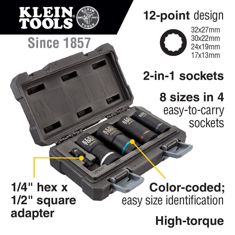 Klein Tools 66050E 5-Piece 12-Point 2-in-1 Metric Impact Socket Set