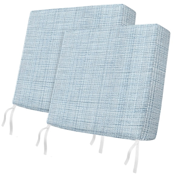 Outdoor Patio Cushion Covers 2 Pack Blue Linen Texture Chair Pads Slipcovers with Ties & Zipper Waterproof Seat Cover Set Solid Color Seat Cushion Covers for Outdoor Couch Sofa 22x20 Inch