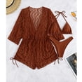 thumbnail image 4 of Conjunto de traje de baño de 3 piezas para mujer, sujetador con cuello Halter, bragas de corte alto, traje de baño de verano con cubierta, Color caramelo L, 4 of 5