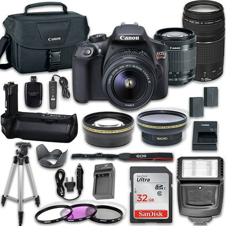 Tcp Ip Camera (canon eos rebel t6 digital slr camera kit with ef-s 18-55mm and ef 75-300mm zoom lenses+ filters , aux lense, power grip , remote , tulip , 32gb sd memory)