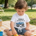 thumbnail image 2 of Kaprioy Toddler Baby Boy Summer Clothes Funny Letter EASILY DISTRACTED BY TRUCKS SHIPIA T Shirt Elastic Waist Pockets Shorts Set 2 Piece Boys Set, 2 of 5