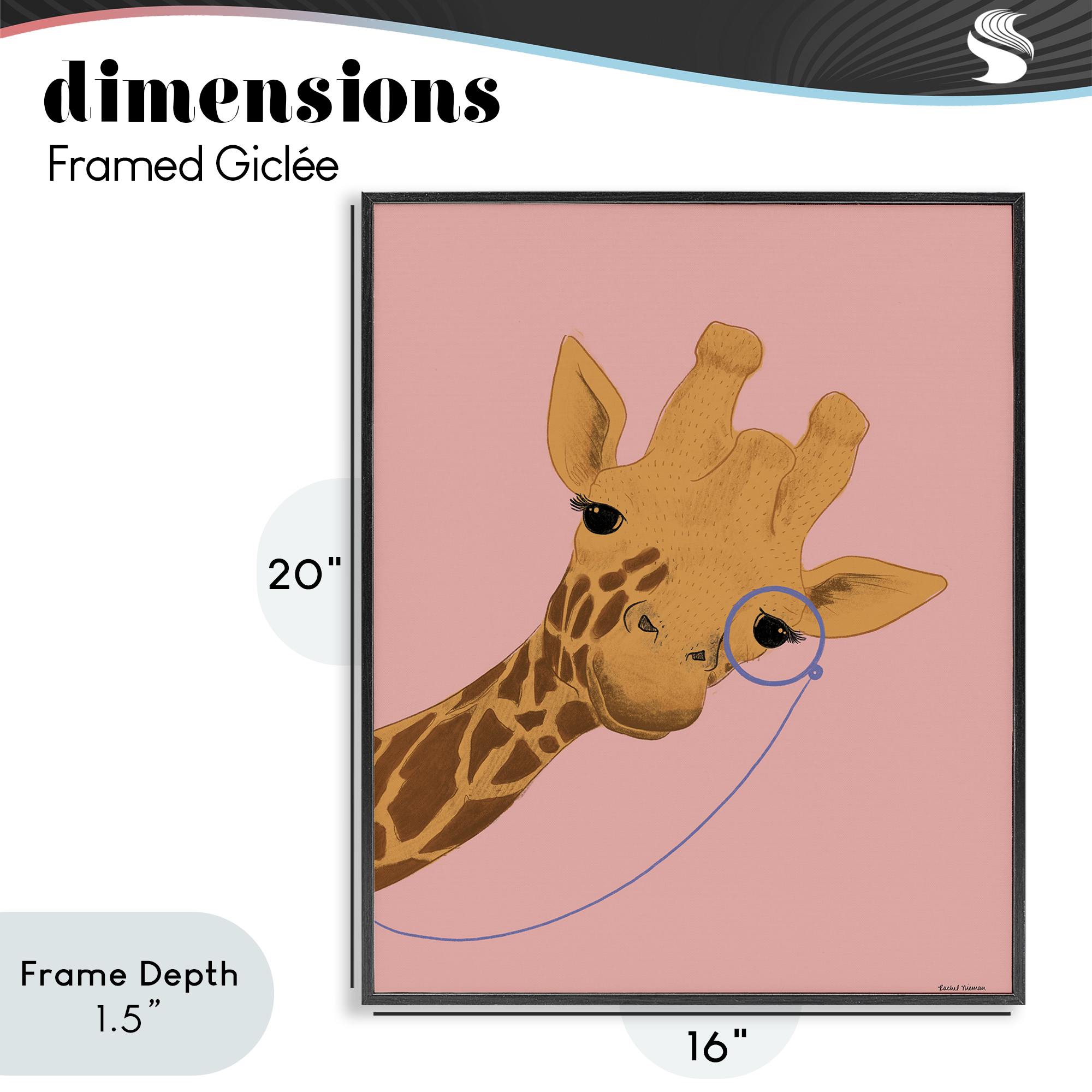 Stupell Industries Playful Giraffe with Monocle Black Framed Giclee Art, design by Rachel Nieman