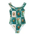 thumbnail image 3 of Girls Ruffle One Piece Swimsuit, Stretchy Fabric for Beach & Pool Activities Coffee Cups and Sugar Cookies, 3 of 8