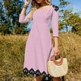 thumbnail image 4 of Pink Polka Dot Lace Border(1)-2 Women's 3/4 Sleeve Dresses Elegant A-Line Midi Dress Flare Summer Casual Sundress, 4 of 9