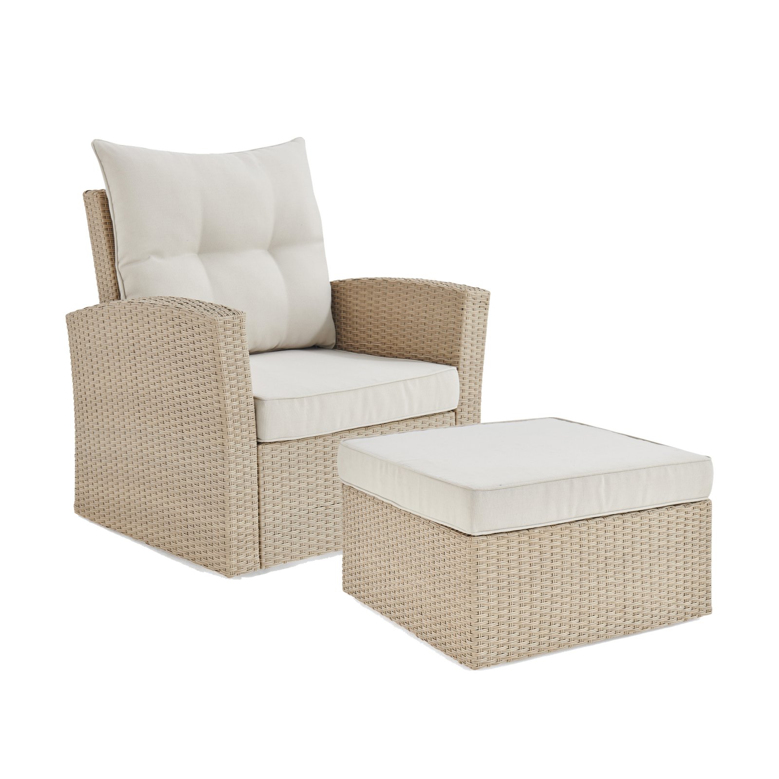 Canaan Cream Wicker Outdoor Seating Set w/ 2 Chairs and 2 Large Ottomans - image 2 of 10