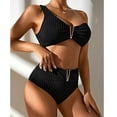 thumbnail image 6 of UTSJKR Women's Ribbed Bikini Sets Ruched V Neck High Waist One Shoulder Top with High Waist Two Piece Bathing Suit Black S, 6 of 6