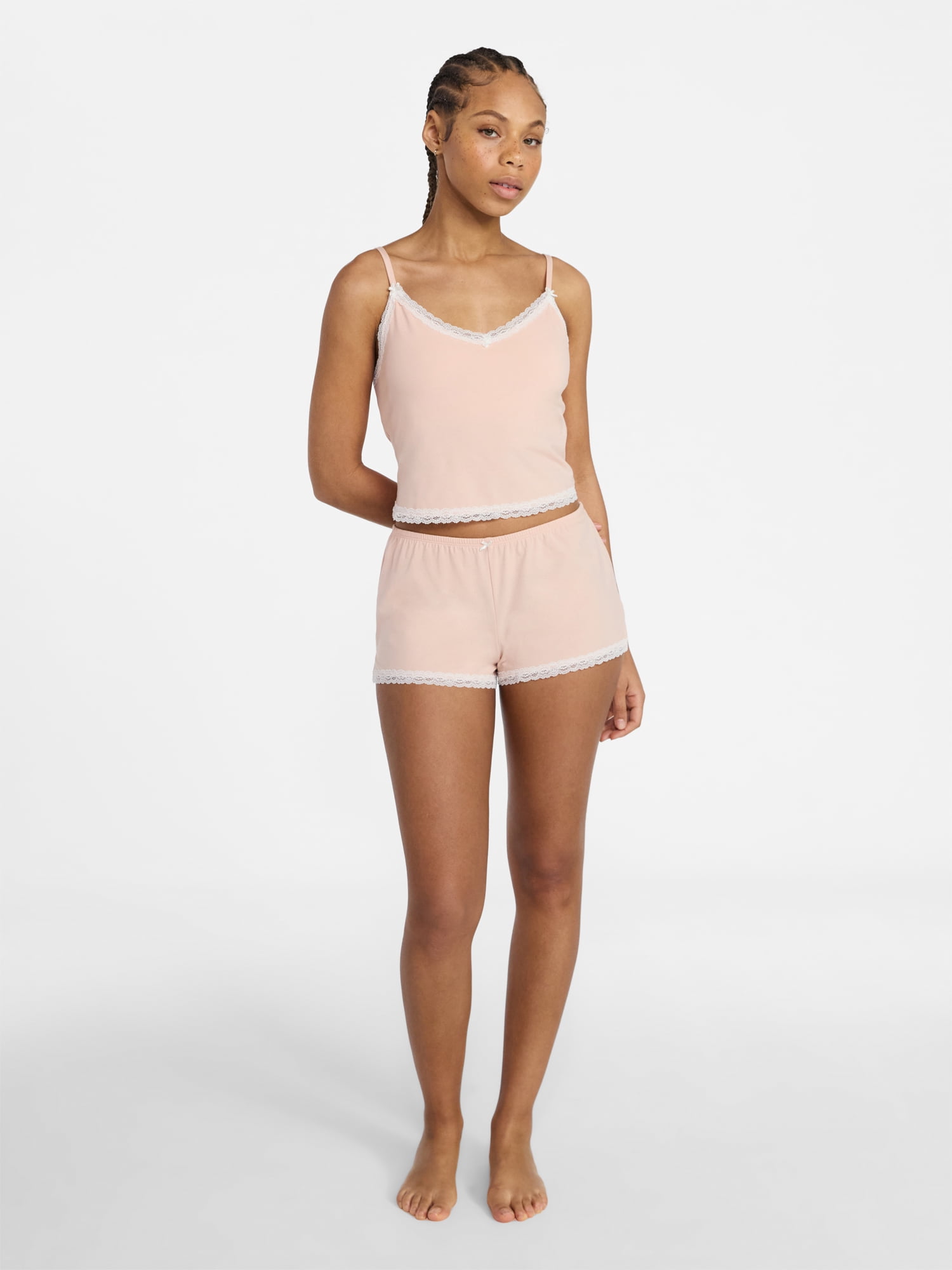 No Boundaries Lace Cami and Shorts Sleep Set, 2-Piece, Women's XXS-3X
