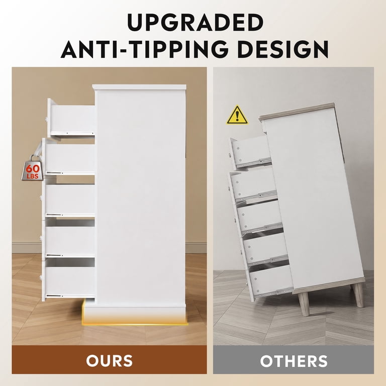 GALAXHERO 5-Drawer Tall White Dresser, Rustic photo 8