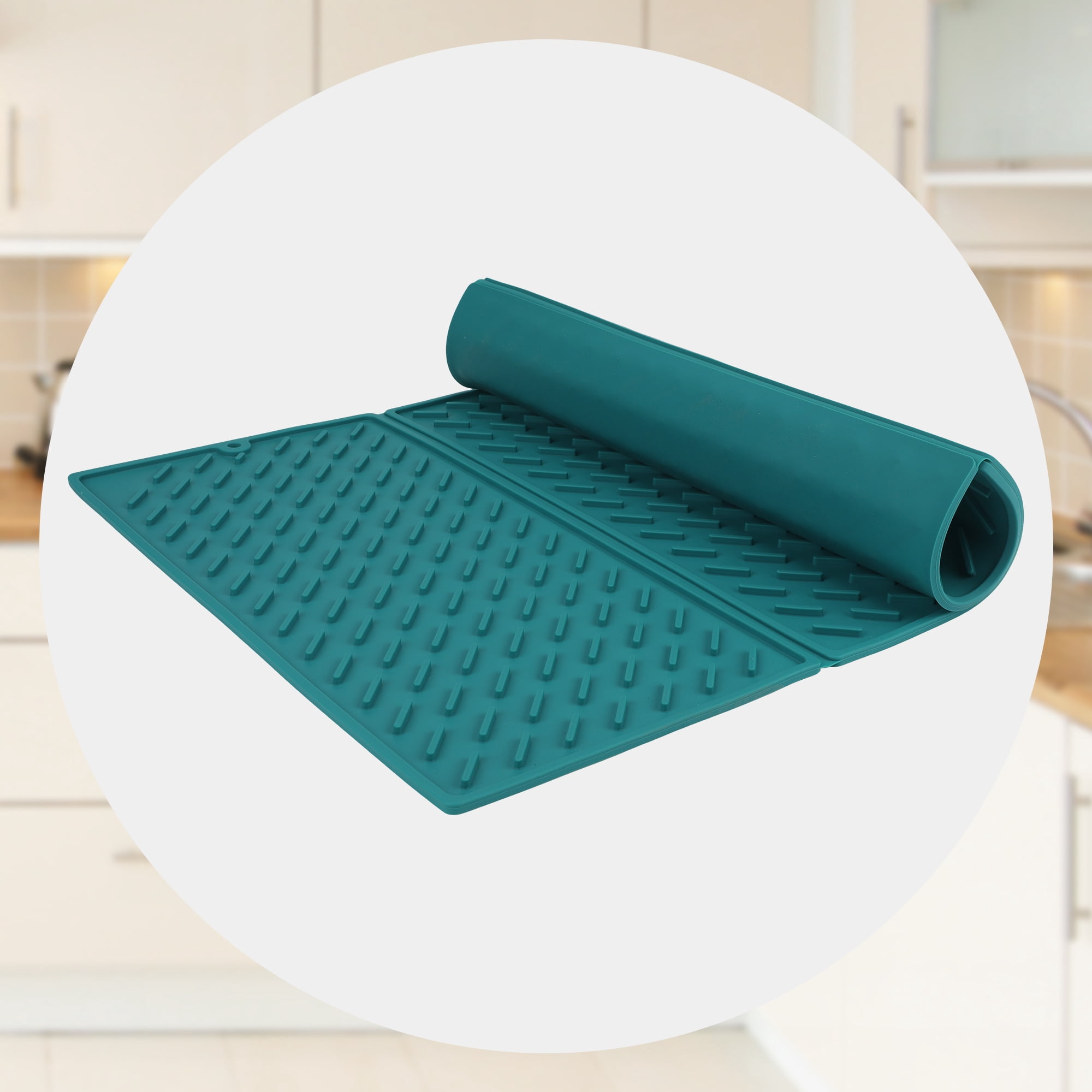 Unique Bargains Heat Resistant Silicone Fits Under Dish Rack Dish Drying Mat Green