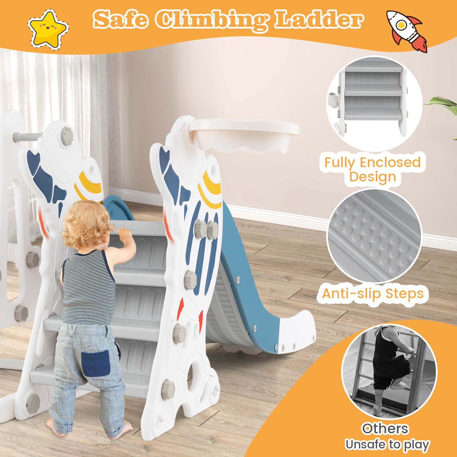 Infans Toddler Slide and Swing Set 4-in-1 Indoor Playground with Extended Slide & Swing