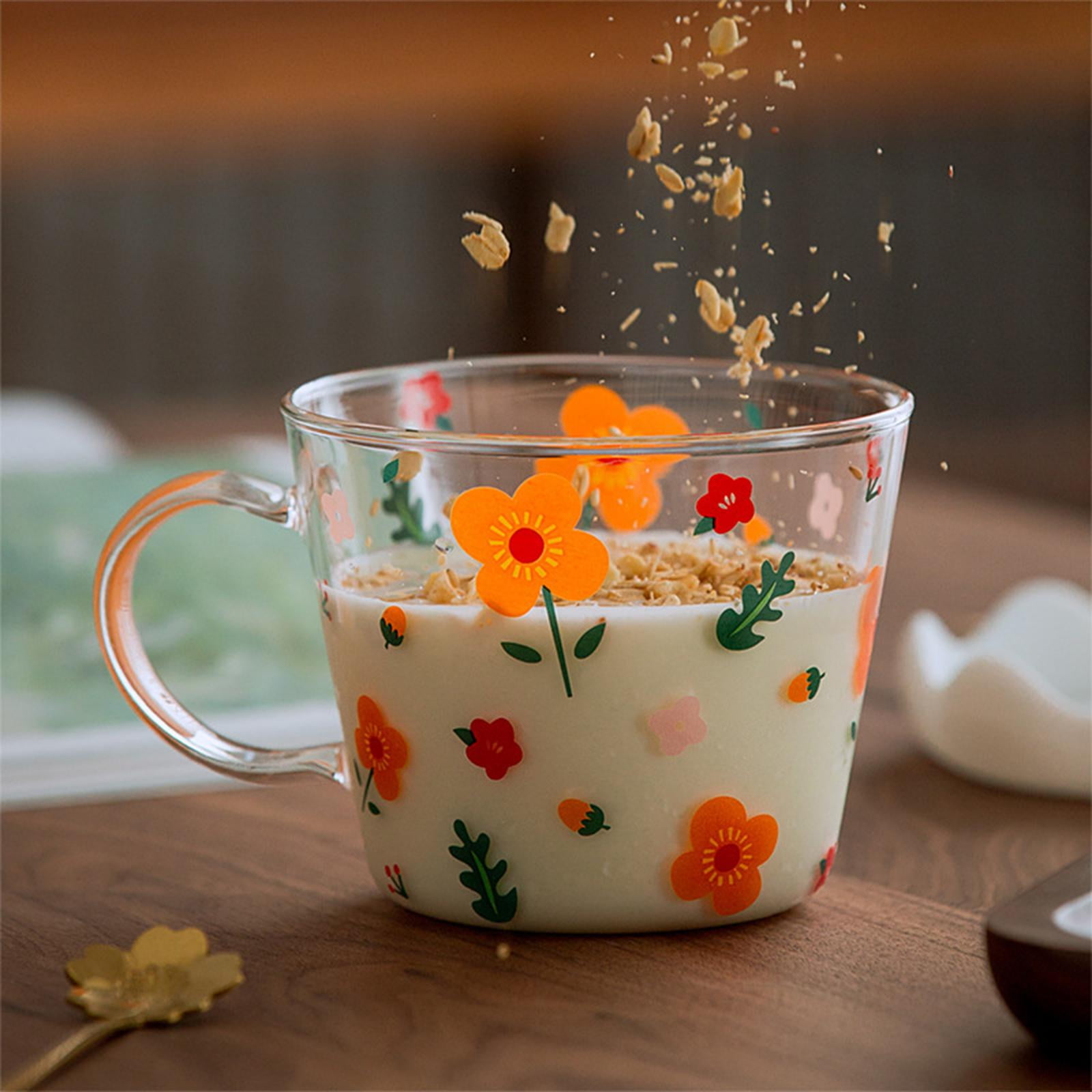 Glass Coffee Cup Tea Mug Espresso Cups 450ml with Handle Glass Water Cup Beverage Mugs for Oatmeal Milk Breakfast Beverage Birthday Gifts