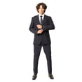 thumbnail image 3 of Slim Fit Men Suit Stretchy Spandex Peak Lapel 2 Button Flat Front Pants 9936 (US, Numeric, 52, Regular, Tall, Navy Blue), 3 of 7
