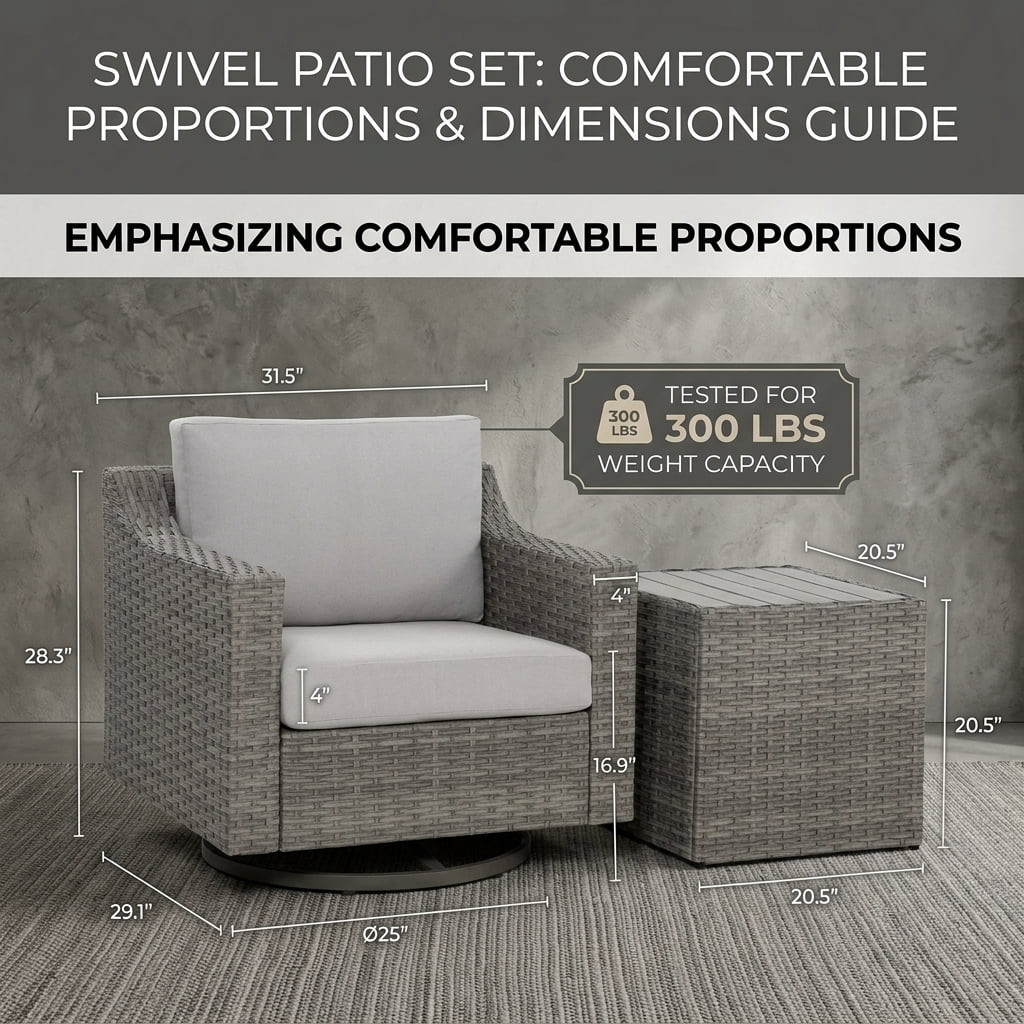 Howcool 3-Piece Outdoor Swivel Wicker Bistro Set, 360-Degree Rotation Patio Chairs with Thick Cushions and Square Rattan Side Table