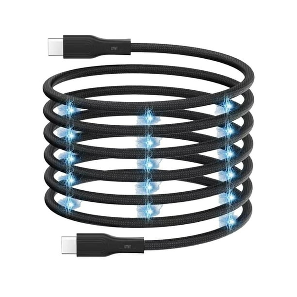 Cable de Carga USB C Mubitech Negro Carga Rápida 65 W Tipo C Magnético de Nailon Trenzado Compatible