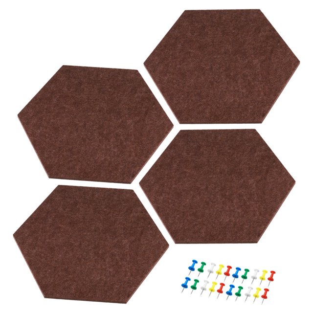 Unique Bargains Panneau d'Affichage Mural Hexagonal Autocollant, Rouge Brun 4 Pcs