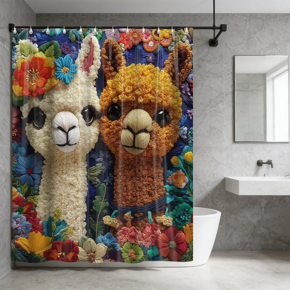 Accesorios de baño Cortina de ducha estampada con bordado falso Sin perforaciones Cortina impermeable para baño Cortinas colgantes especiales para baño Impermeable y a prueba de moho Cortina de ducha