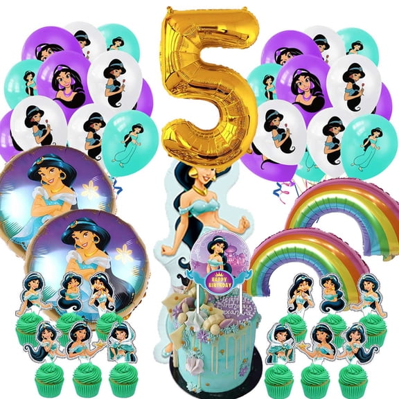 Jasmine Party Supplies 5th Decor Kit Balloons Birthday Cake Topper Decorations