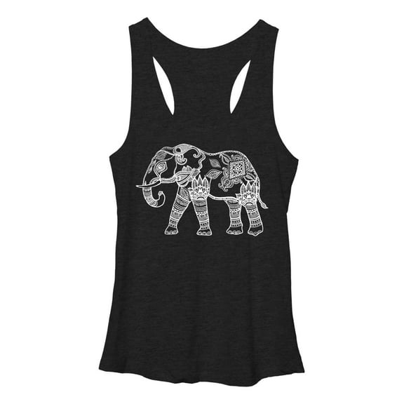 Women's CHIN UP Zen Elephant Racerback Tank Top Black Heather Small
