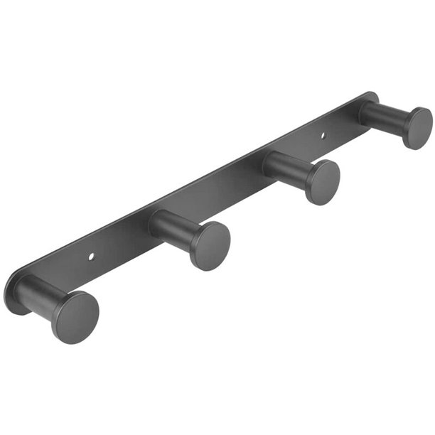 Gancho para toallas de acero inoxidable, gancho para batas con perforación para montaje en pared, gancho para abrigos con perforación para pared, gancho para puerta negro de 4 ganchos