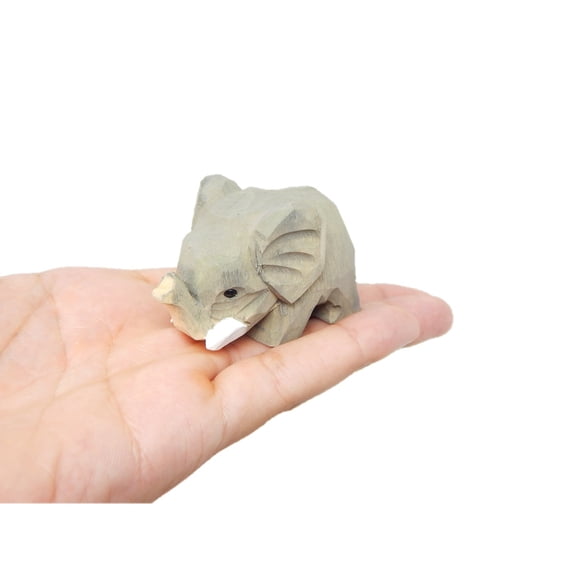 Small 2" Wooden Elephant Figure - Carving, Hand-Made, Decoration, Miniature Animals
