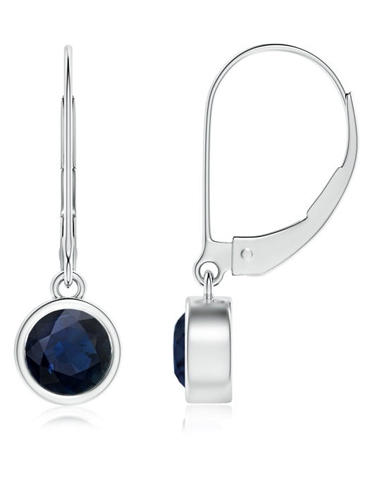 Blue Sapphire Pear Shape Bezel Drop Dangle Leverback Earrings 14K Yellow Gold 