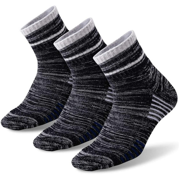 Men's Hiking Walking Socks, FEIDEER 3-Pack Outdoor Recreation Socks Wicking Cushioned Crew Socks ( Black)