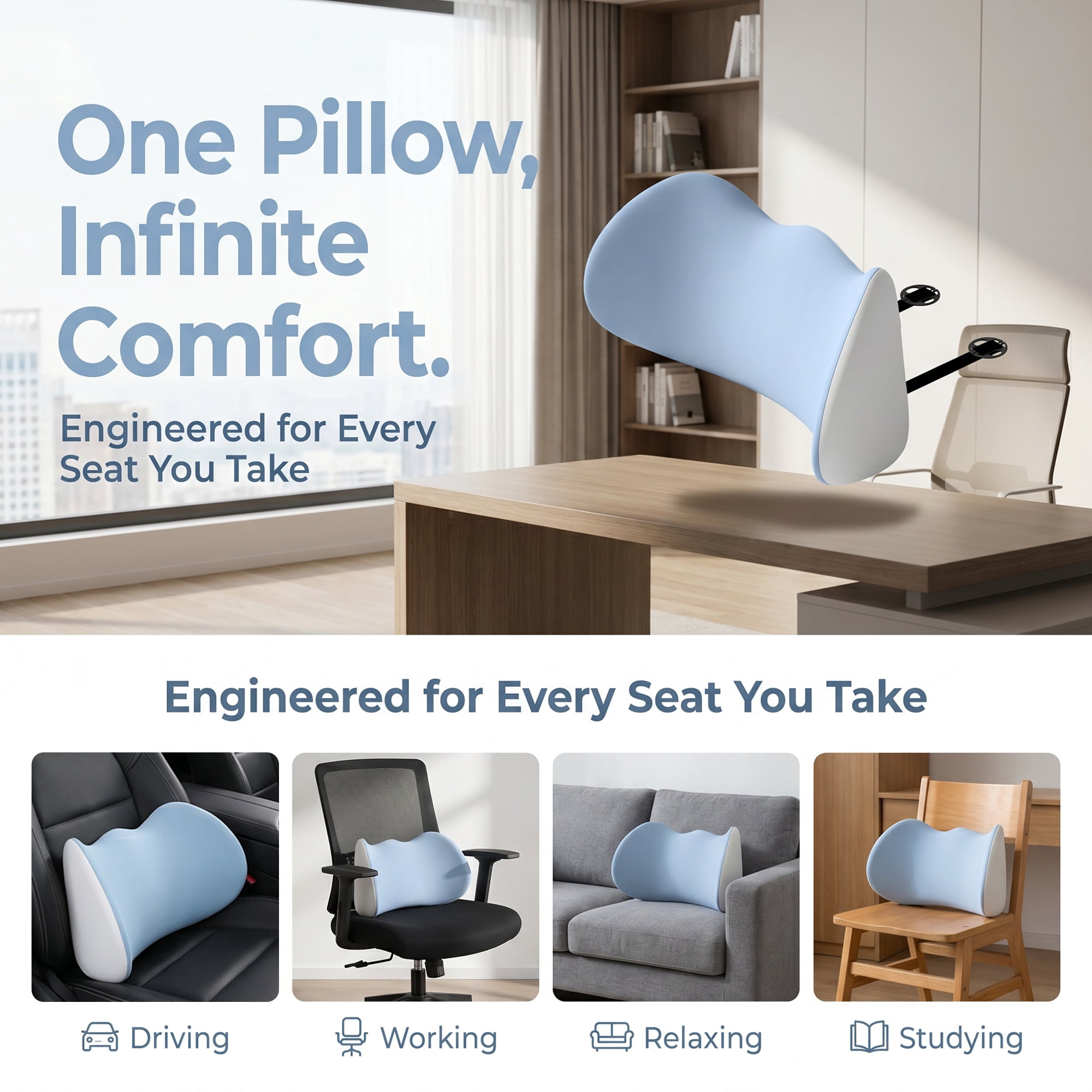 Unique Bargains Lumbar Support Pillow Cotton Back Support Blue Gray 17.3" x 4.3" x 7.5"