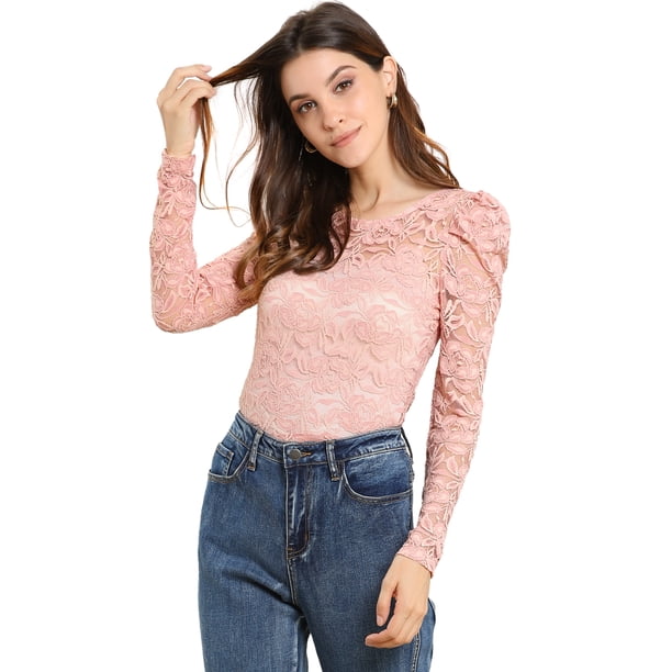 Top de encaje de blubordade manlarcon soplo semitransparente vintage pamujer RoXL