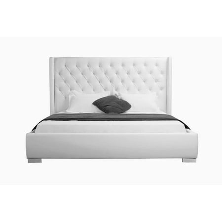 Regal Bed Queen White Faux Leather Tufted Headboard Chrome Feet Regal Bed Queen White Faux Leather Tufted Headboard Chrome Feet