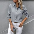 thumbnail image 5 of vigerkar Women's Button Down Regular Lapel Shirt Long-Sleeved Lapel Business Casual Blouse Top Grey, XXL, 5 of 6